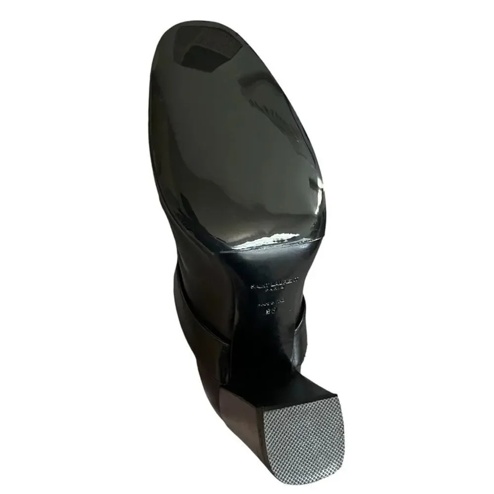 Saint Laurent Babies 90 Leather Cross Strap Ankle Boots Booties Black 38/ 8 - Picture 7 of 10